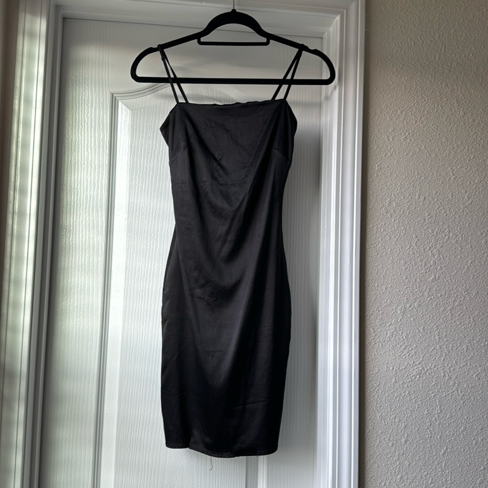 Black satin mini dress